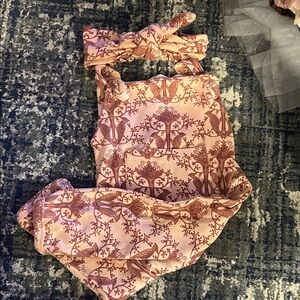 Pink and Brown Baby Romper with Headband
